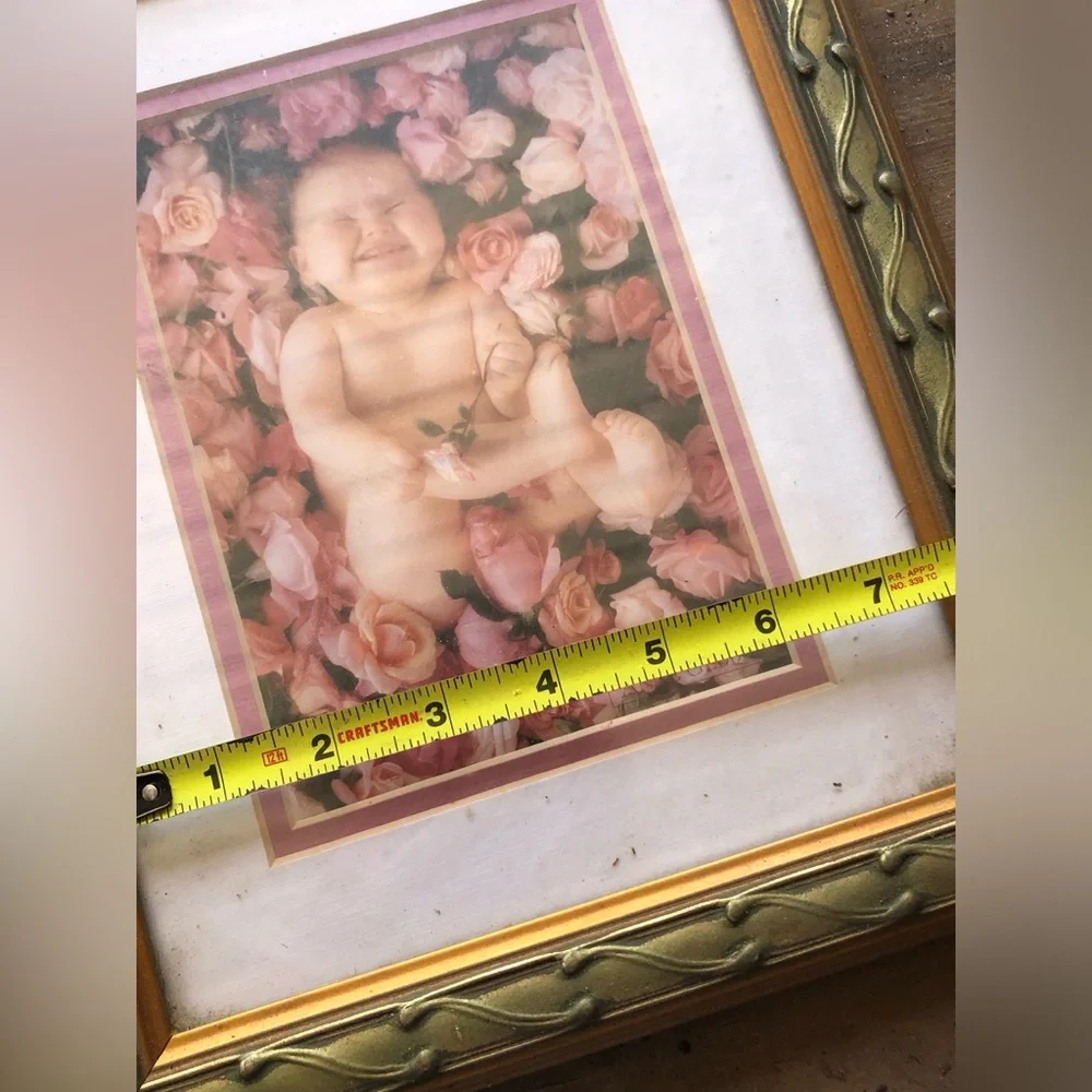 Vintage gold tone picture frame and mirror, holds a 9.5 x 7.5” photo READ ad